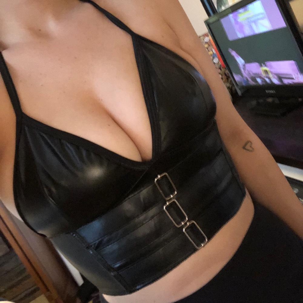 Black leather crop top